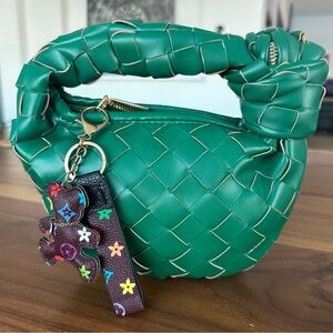 Green Faux Leather Woven Handbag with Charm, new with Tags